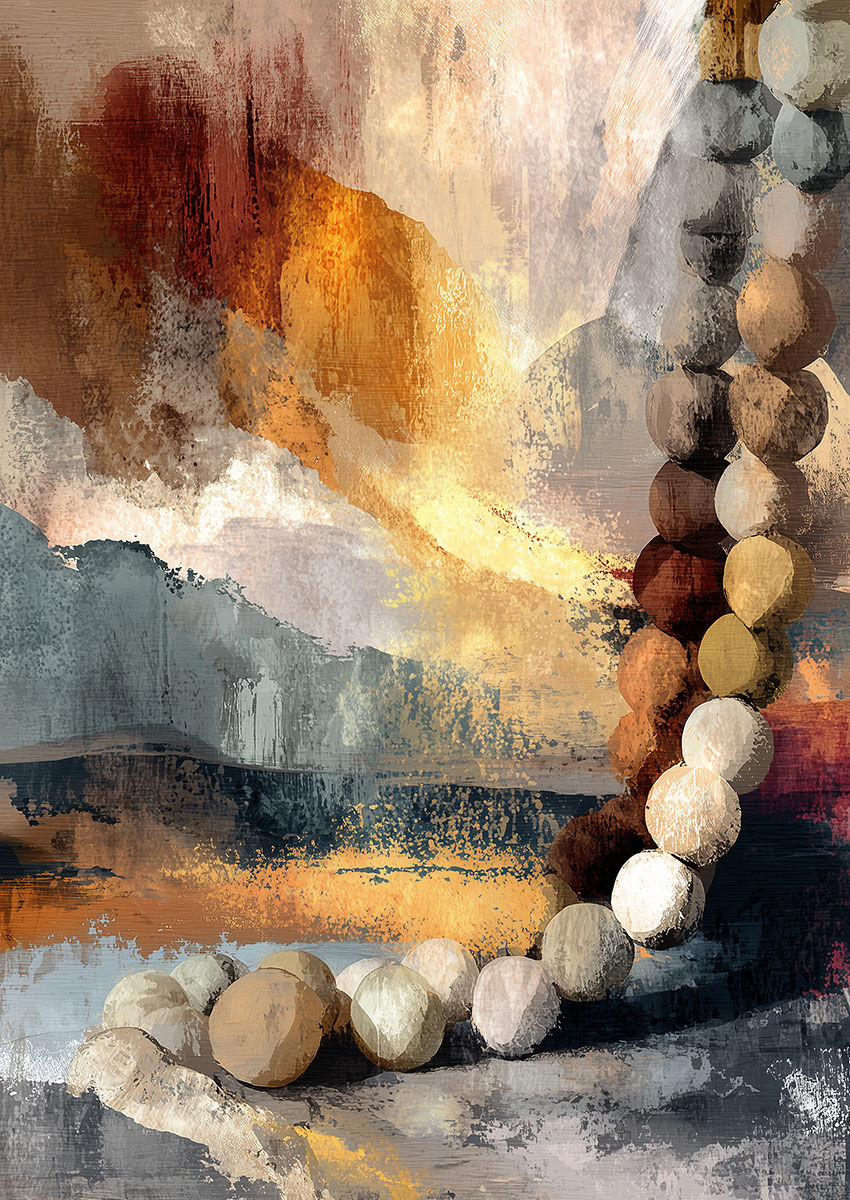 Artistic representation of an abstract earthy design with warm and cool tones.